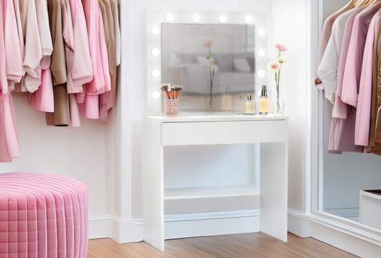 TOALETKA DO WIZAŻU BIAŁA Z OŚWIETLENIEM 80 X 40 X 140 CM