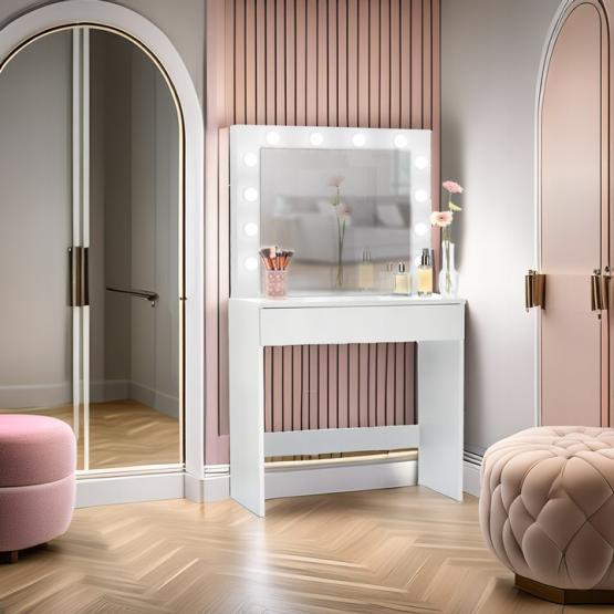 TOALETKA DO WIZAŻU BIAŁA Z OŚWIETLENIEM 80 X 40 X 140 CM