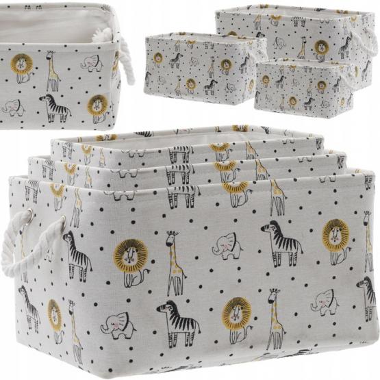 ZESTAW 3 ORGANIZERÓW Z MOTYWEM SAFARI POJEMNIKI NA ZABAWKI RÓŻNE ROZMIARY
