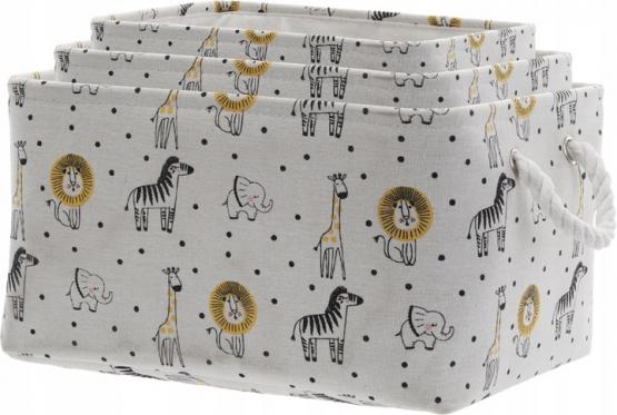ZESTAW 3 ORGANIZERÓW Z MOTYWEM SAFARI POJEMNIKI NA ZABAWKI RÓŻNE ROZMIARY