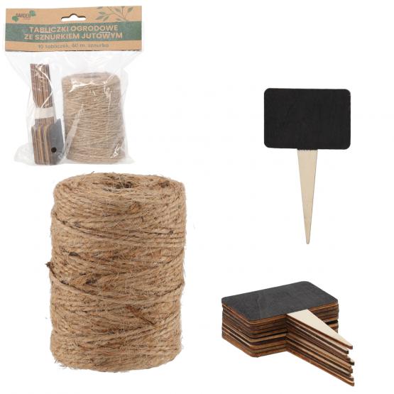 KPL. SZNUREK JUTOWY 60 M + 10 SZT TABLICZEK OGRODOWYCH 10 x 6 CM