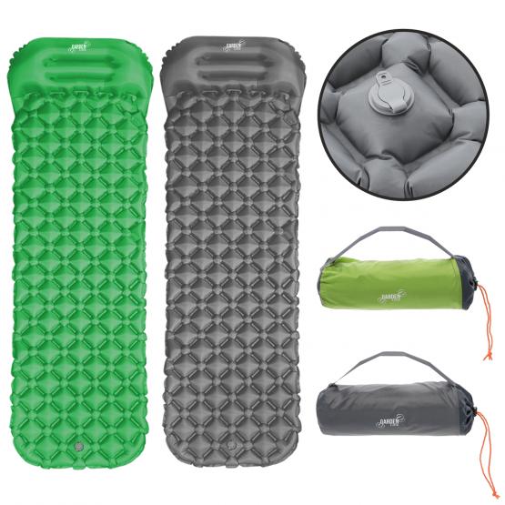 MATA TURYSTYCZNA POMPOWANA Z PODUSZKĄ 190 x 56 x 5.5 CM SZARA / ZIELONA