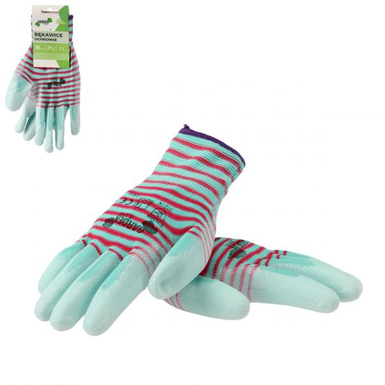 RĘKAWICE OCHRONNE 8 DZIANE ZEBRA Z POLIESTRU POKRYTE POLIURETANEM 