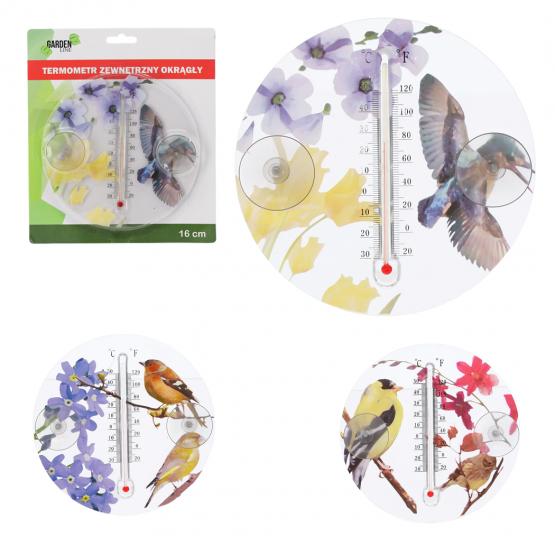 TERMOMETR ZEWNĘTRZNY OKRĄGŁY PTAKI 16,5 CM MIX WZORÓW