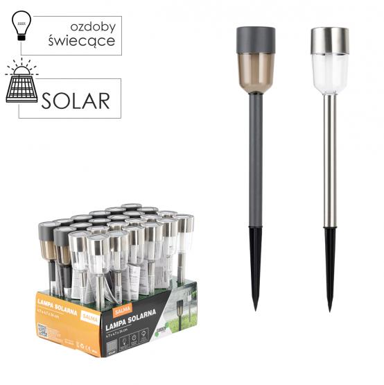 LAMPA SOLARNA SALMA 4,7 x 4,7 x 34 CM SREBRNA TRANSPARENTNA / SZARA DYMIONA CIEPŁY BIAŁY