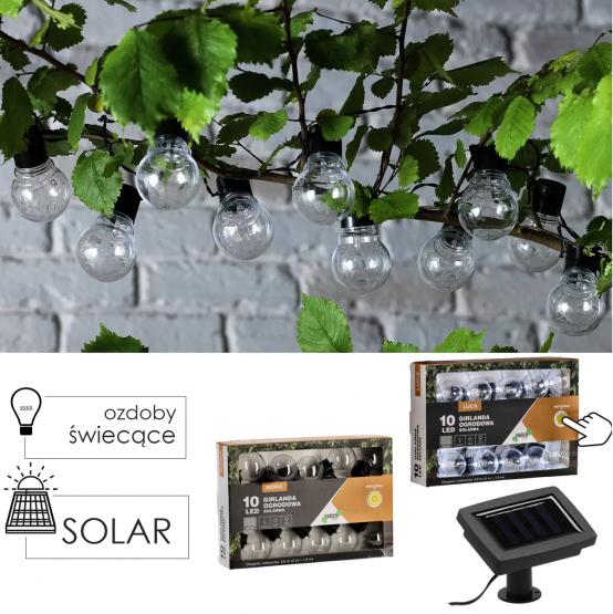 GIRLANDA SOLARNA OGRODOWA DŁ. 2 + 1.8 M LUCA 10 LED ZIMNY BIAŁY