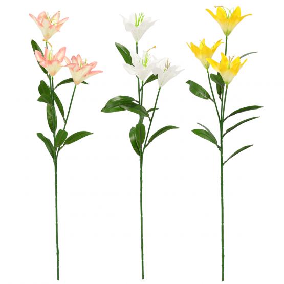 SZTUCZNA GAŁĄZKA - LILIA Z TRZEMA KWIATAMI 64 CM MIX KOLORÓW