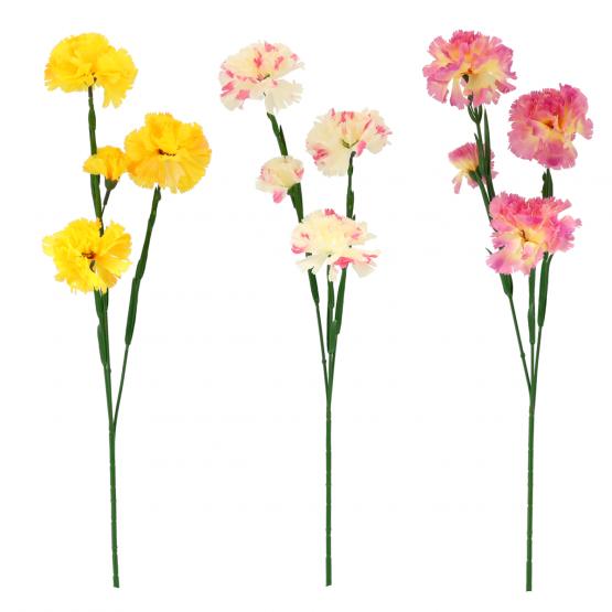 SZTUCZNA GAŁĄZKA - GOŹDZIK Z TRZEMA KWIATAMI 67 CM MIX KOLORÓW