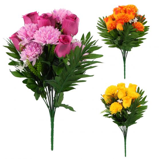 SZTUCZNA GAŁĄZKA - BUKIET RÓŻ I CHRYZANTEM 42 x 21 x 21 CM MIX KOLORÓW