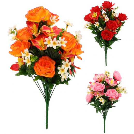 SZTUCZNA GAŁĄZKA - BUKIET RÓŻ I STORCZYKÓW 52 x 27 x 27 CM MIX KOLORÓW