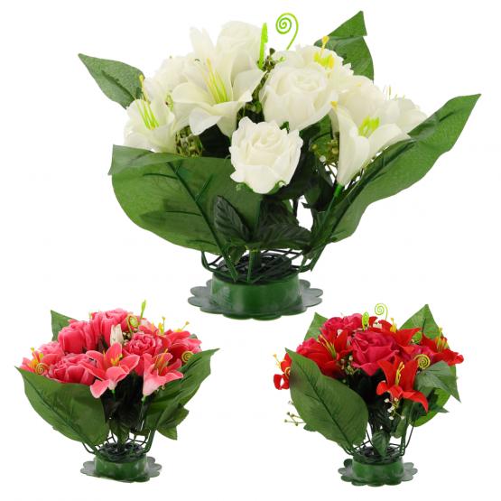 SZTUCZNA WIĄZANKA KWIATÓW RÓŻE I LILIE 25 x 27 x 27 CM MIX KOLORÓW