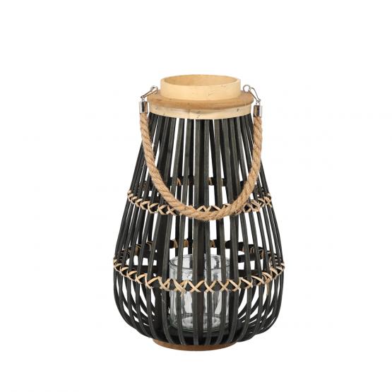 LAMPION DREWNIANY 25 x 40 CM Z WKŁADEM SZKLANYM - CZARNY