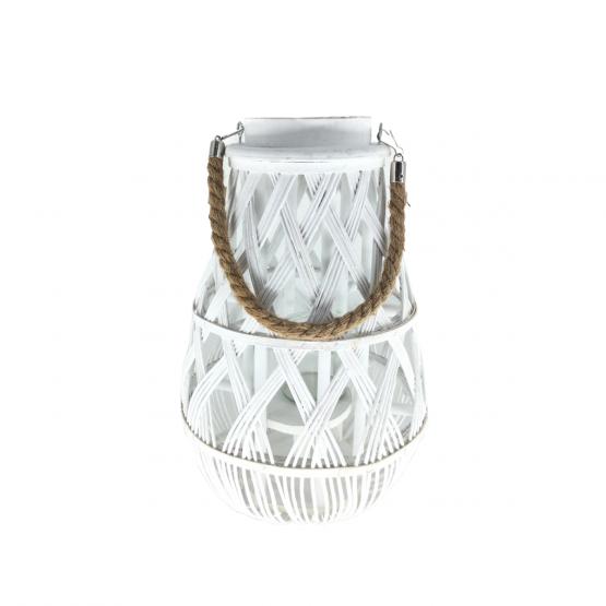 LAMPION 27 x 42 CM Z WKŁADEM SZKLANYM - BIAŁY