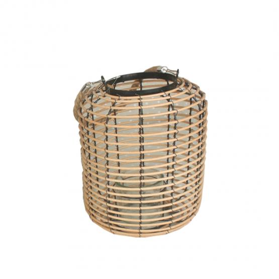 LAMPION 19 x 24 CM Z WKŁADEM SZKLANYM - CZARNO-NATURALNY