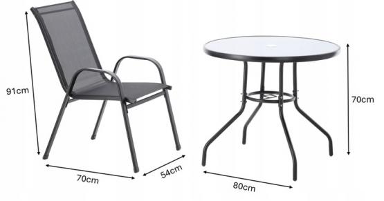 Zestaw Mebli Ogrodowych Garden Line Szary (4 Krzesła + Okrągły Stolik)