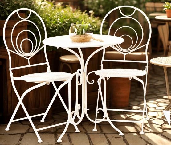 METALOWY ZESTAW MEBLI OGRODOWYCH STOLIK KRZESŁA BIAŁY VINTAGE