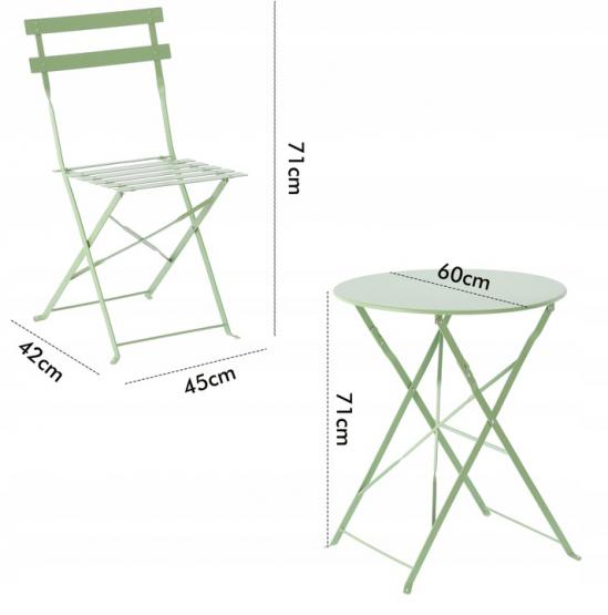 Zestaw Mebli Ogrodowych Garden Line Zielony (Stół Okrągły + 2 Krzesła)