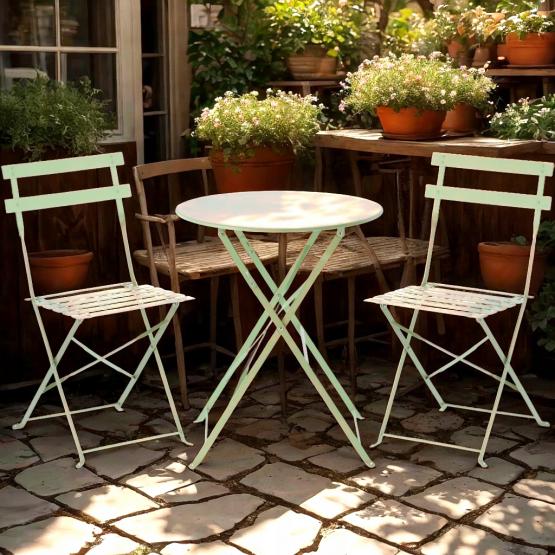 Zestaw Mebli Ogrodowych Garden Line Zielony (Stół Okrągły + 2 Krzesła)