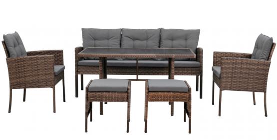 ZESTAW MEBLI RATTANOWYCH VADUZ SOFA FOTELE PUFY STÓŁ BRĄZ SZARY