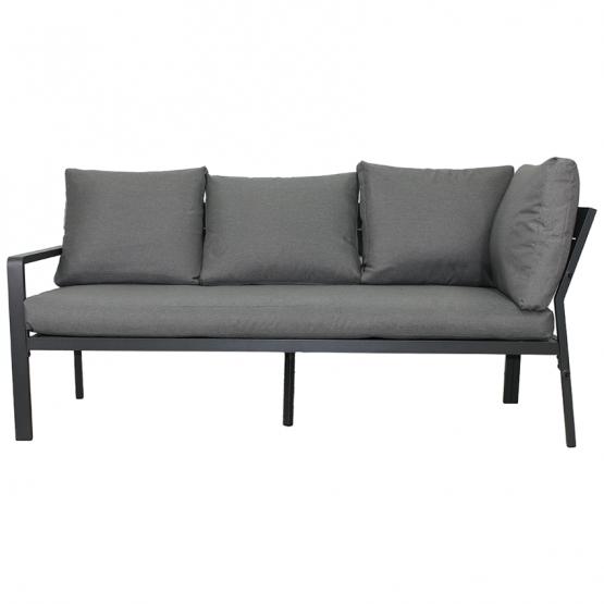 Zestaw Mebli Aluminiowych Garden Line Szary z Szarymi Poduszkami - Sofa Narożna + Pufa + Stolik