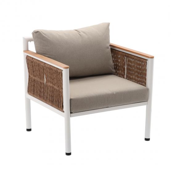 Zestaw Mebli Aluminiowych Belgrad Garden Line Beżowy z Beżowymi Poduszkami – Sofa + 2 Fotele + Stolik