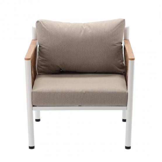 Zestaw Mebli Aluminiowych Belgrad Garden Line Beżowy z Beżowymi Poduszkami – Sofa + 2 Fotele + Stolik