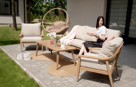 Zestaw Mebli Aluminiowych Nikozja Garden Line – Beżowy Sofa 3-osobowa + 2 Fotele + Stolik