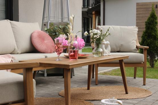 Zestaw Mebli Aluminiowych Nikozja Garden Line – Beżowy Sofa 3-osobowa + 2 Fotele + Stolik