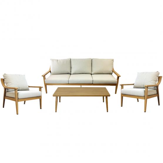 Zestaw Mebli Aluminiowych Nikozja Garden Line – Beżowy Sofa 3-osobowa + 2 Fotele + Stolik