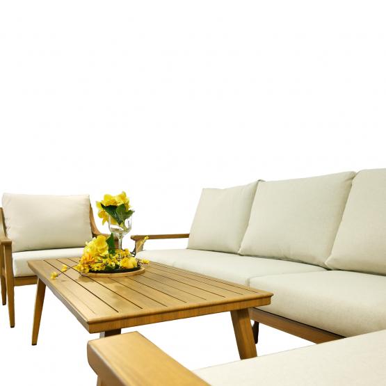 Zestaw Mebli Aluminiowych Nikozja Garden Line – Beżowy Sofa 3-osobowa + 2 Fotele + Stolik