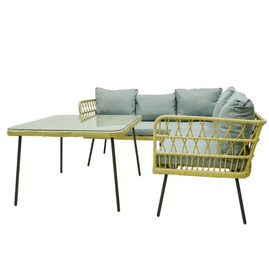 Zestaw Mebli Ogrodowych – Brązowy Narożnik + Stolik + Szare Poduszki Garden Line