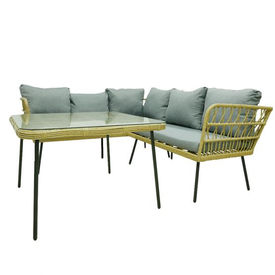 Zestaw Mebli Ogrodowych – Brązowy Narożnik + Stolik + Szare Poduszki Garden Line