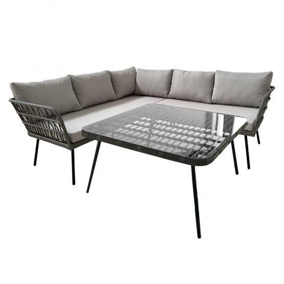 Zestaw Mebli Ogrodowych  Sofa Narożna, Stolik - Szary Garden Line