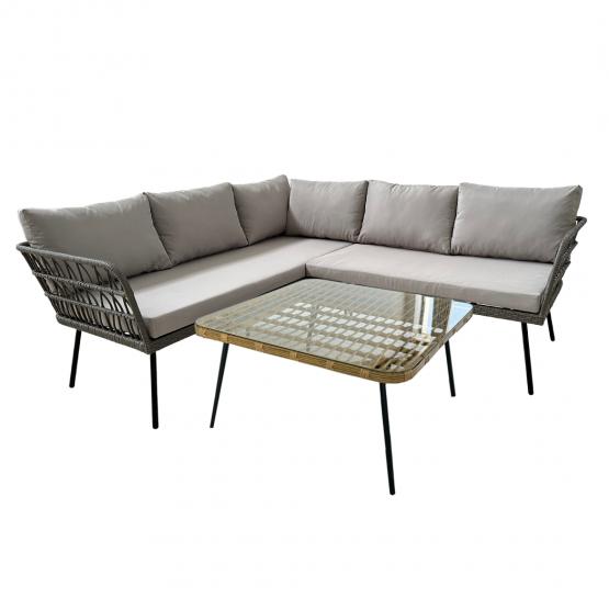 Zestaw Mebli Ogrodowych  Sofa Narożna, Stolik - Szary Garden Line