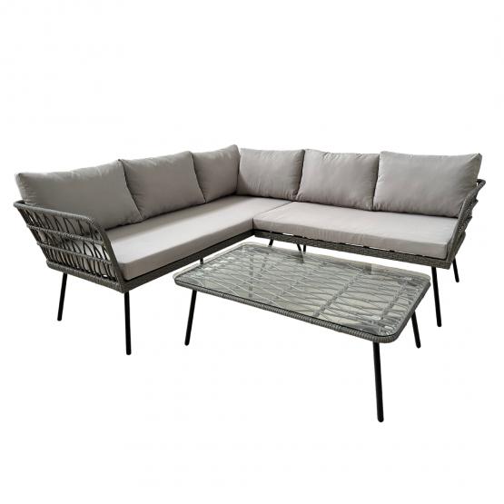 Zestaw Mebli Ogrodowych  Sofa Narożna, Stolik - Szary Garden Line