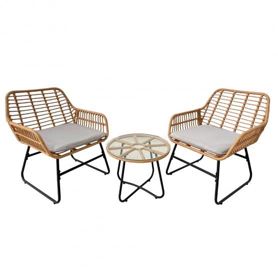 Zestaw Mebli Ogrodowych (2 Krzesła, Stolik) - Brązowy z Szarymi Poduszkami Garden Line 