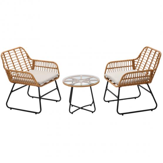 Zestaw Mebli Ogrodowych (2 Krzesła, Stolik) - Brązowy z Szarymi Poduszkami Garden Line 