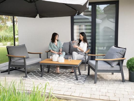 Zestaw Mebli Aluminiowych Lublana Garden Line Szary Aluminiowy - (Sofa + 2 Fotele + Stolik)