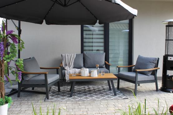 Zestaw Mebli Aluminiowych Lublana Garden Line Szary Aluminiowy - (Sofa + 2 Fotele + Stolik)