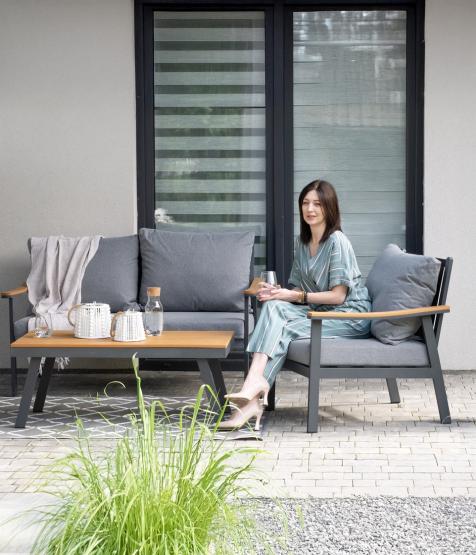 Zestaw Mebli Aluminiowych Lublana Garden Line Szary Aluminiowy - (Sofa + 2 Fotele + Stolik)