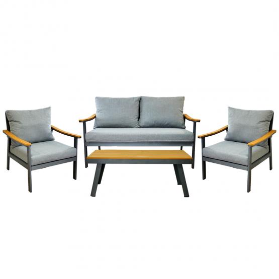 Zestaw Mebli Aluminiowych Lublana Garden Line Szary Aluminiowy - (Sofa + 2 Fotele + Stolik)