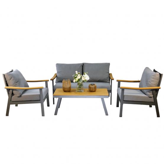 Zestaw Mebli Aluminiowych Lublana Garden Line Szary Aluminiowy - (Sofa + 2 Fotele + Stolik)