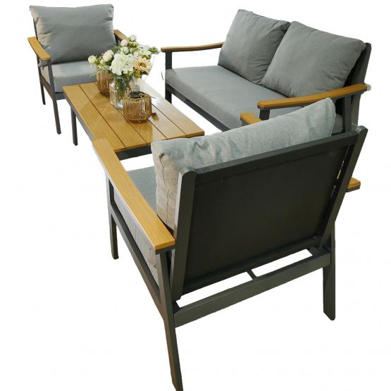 Zestaw Mebli Aluminiowych Lublana Garden Line Szary Aluminiowy - (Sofa + 2 Fotele + Stolik)