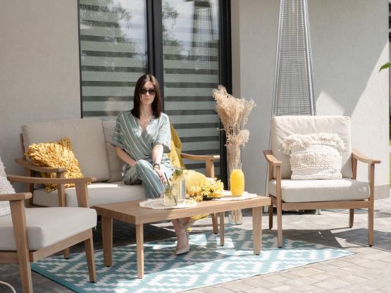 Zestaw Mebli Aluminiowych Tirana Garden Line Beżowy z Beżowymi Poduszkami - (Sofa + 2 Fotele + Stolik) 