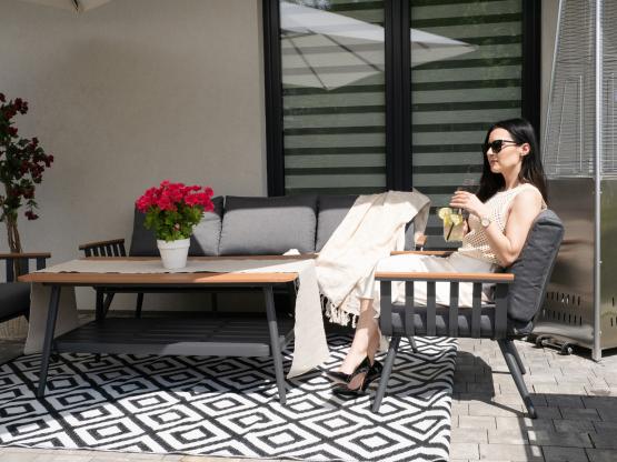 Zestaw Mebli Aluminiowych Garden Line (Sofa + 2 Fotele + Stolik) - Szary z Szarymi Poduszkami