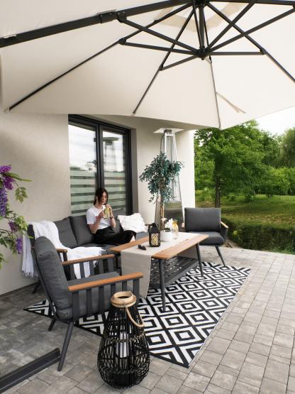 Zestaw Mebli Aluminiowych Garden Line (Sofa + 2 Fotele + Stolik) - Szary z Szarymi Poduszkami