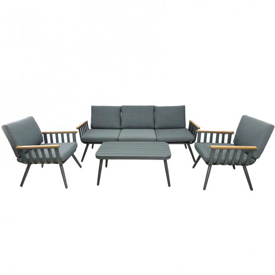 Zestaw Mebli Aluminiowych Garden Line (Sofa + 2 Fotele + Stolik) - Szary z Szarymi Poduszkami