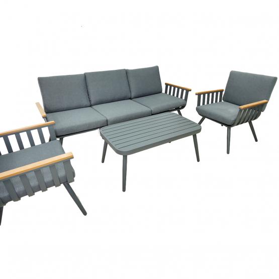 Zestaw Mebli Aluminiowych Garden Line (Sofa + 2 Fotele + Stolik) - Szary z Szarymi Poduszkami