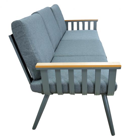 Zestaw Mebli Aluminiowych Garden Line (Sofa + 2 Fotele + Stolik) - Szary z Szarymi Poduszkami
