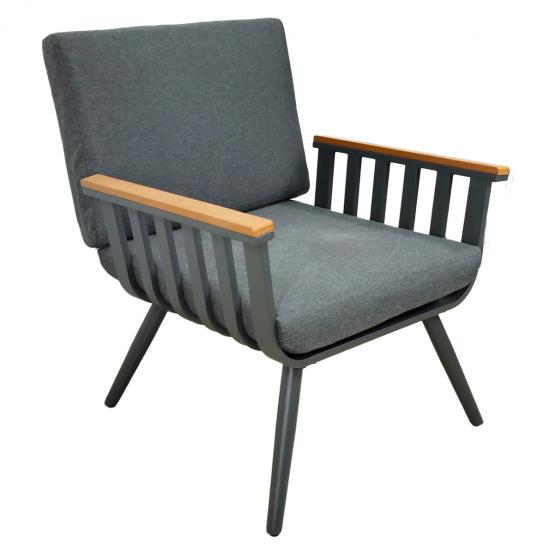 Zestaw Mebli Aluminiowych Garden Line (Sofa + 2 Fotele + Stolik) - Szary z Szarymi Poduszkami